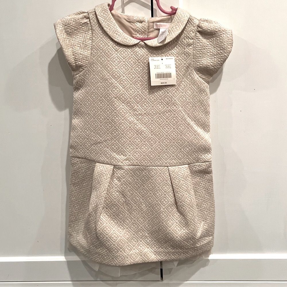 NWT: Janie & Jack gold and Tan dress with puffed sleeves and Tule lined skirt.